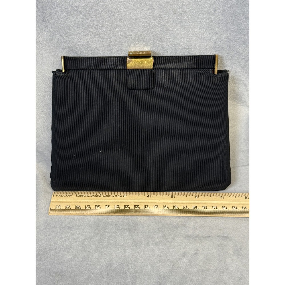 Vintage Ingber Clutch Bag Womens Black Evening Purse Gold Frame Made USA 50s 60s - Picture 10 of 11